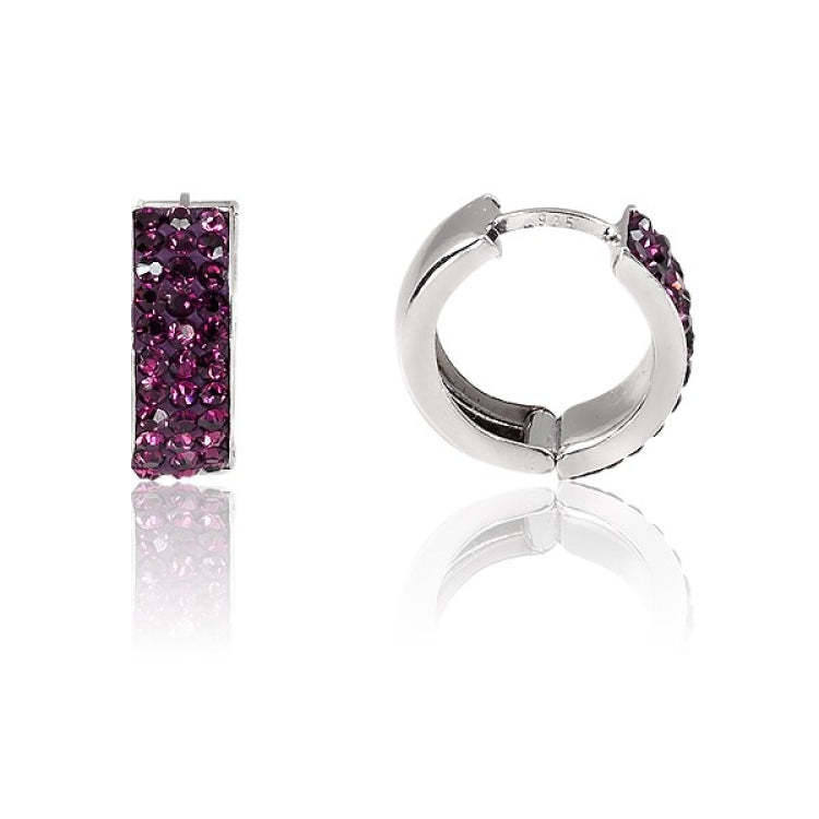 Sterling Silver "February" Purple Crystal Small Huggie Earrings