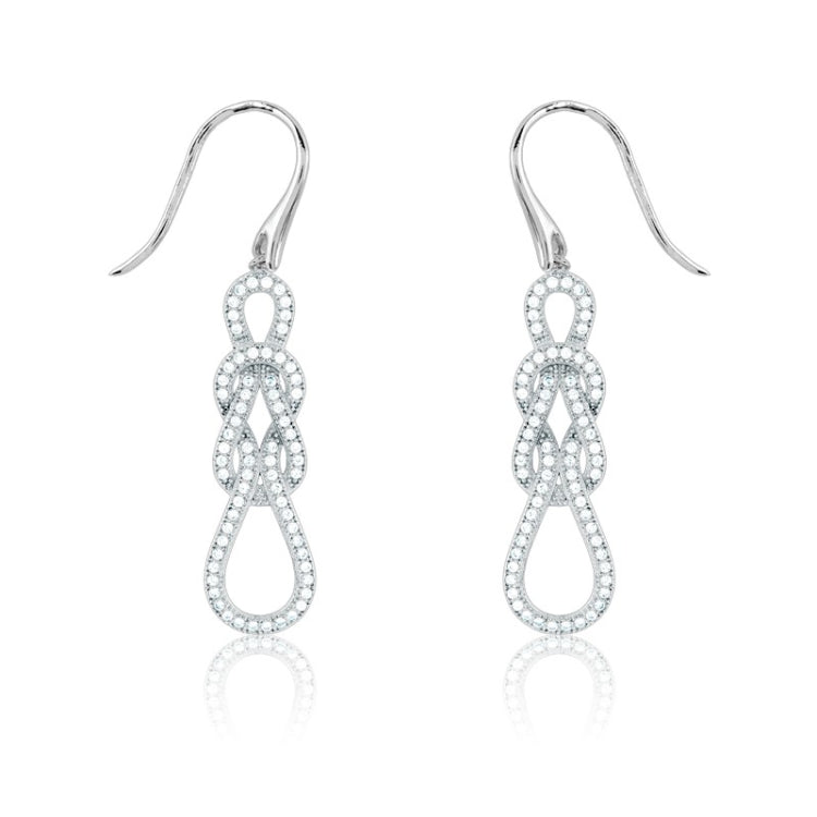 Sterling Silver Micro Pave Love Knot Earrings (136 stones)