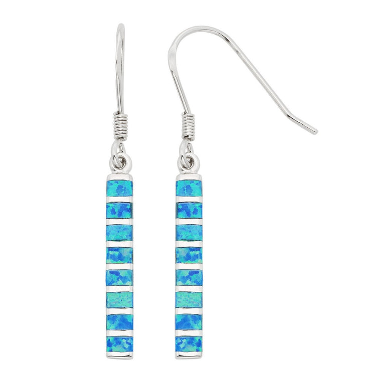 Sterling Silver and Blue Inlay Opal Long Dangling Earrings