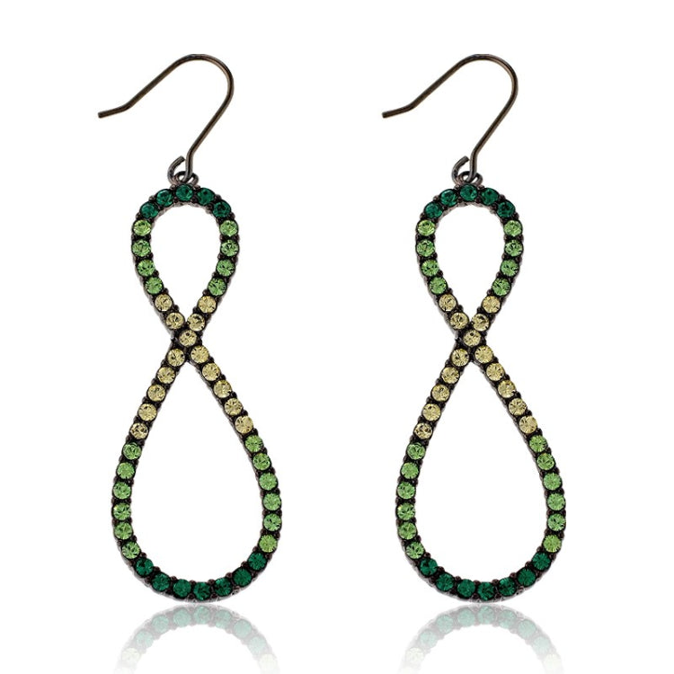 Sterling Silver Multi-tone Green Crystals Open Figure 8 Earrings