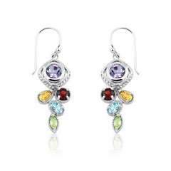 Sterling Silver Multi Shaped Multi Colored Amythest Circle on Top Gemstone Earrings