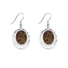 Sterling Silver Open Design Around w/Rainbow Druzy Center Oval Earrings