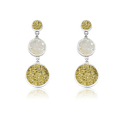 Sterling Silver Graduating Gold and Clear Alternating Druzy Long Dangling Earrings