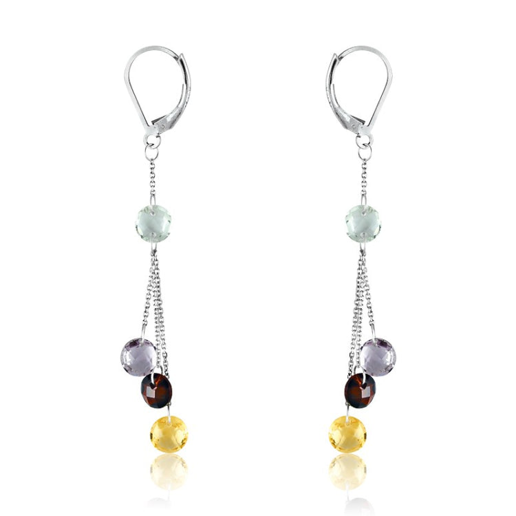 Sterling Silver French Hook Dangling Peridot, Amy, Garnet, and Citrine Gemstone Earrings
