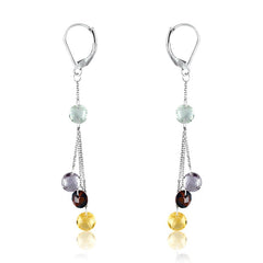 Sterling Silver French Hook Dangling Peridot, Amy, Garnet, and Citrine Gemstone Earrings
