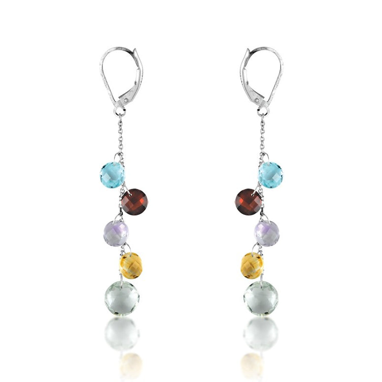 Sterling Silver French Hook Dangling Topaz, Garnet, Amy, Citrine, and Larger Peridot Gemstone Earrin