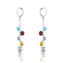 Sterling Silver French Hook Dangling Topaz, Garnet, Amy, Citrine, and Larger Peridot Gemstone Earrin