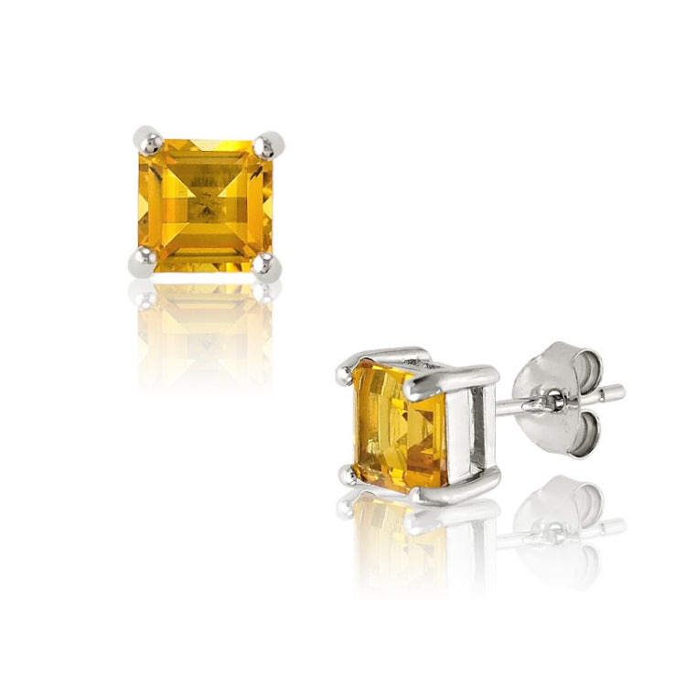 Sterling Silver 6mm Square Citrine Gem Studs
