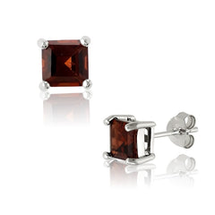 Sterling Silver 6mm Square Garnet Gem Studs
