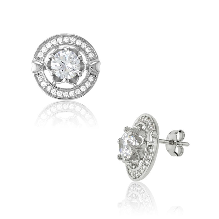 Sterling Silver CZ Open Ring w/Large Center CZ Earrings