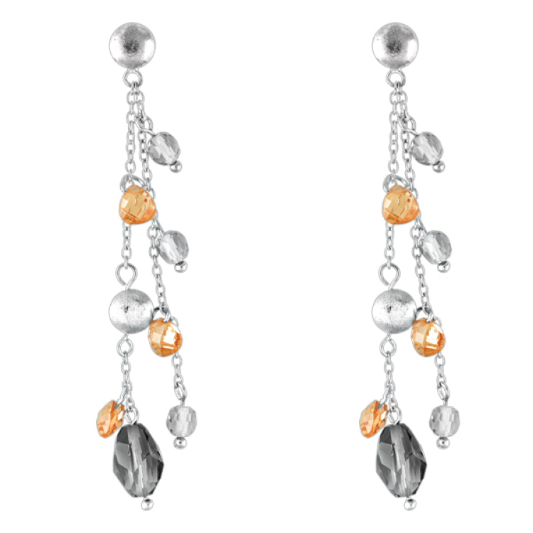 Sterling Silver Dangling Champagne and Olive CZ Earrings