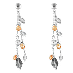 Sterling Silver Dangling Champagne and Olive CZ Earrings