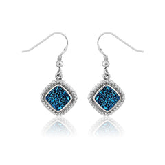 (SPECIAL ORD) Sterling Silver Square Blue Druzy Earrings