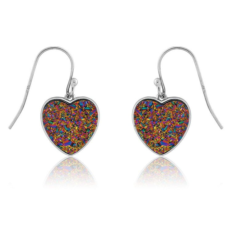 Sterling Silver Multi Colored Heart Druzy Earrings