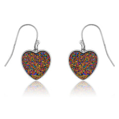 Sterling Silver Multi Colored Heart Druzy Earrings