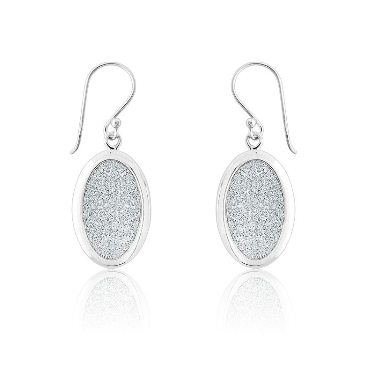 Sterling Silver Oval Sparkly Silver Earrings