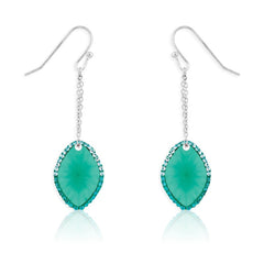 Sterling Silver Marquise Blue-Green CZ w/Surrounding Green Crystals Dangling Earrings