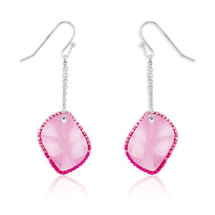 Sterling Silver Large Pink CZ w/Surrounding Pink Crystals Dangling Earrings