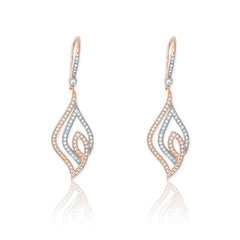 Sterling Silver Open Marquise Shaped Rose GP and Silver Micro Pave Earrings