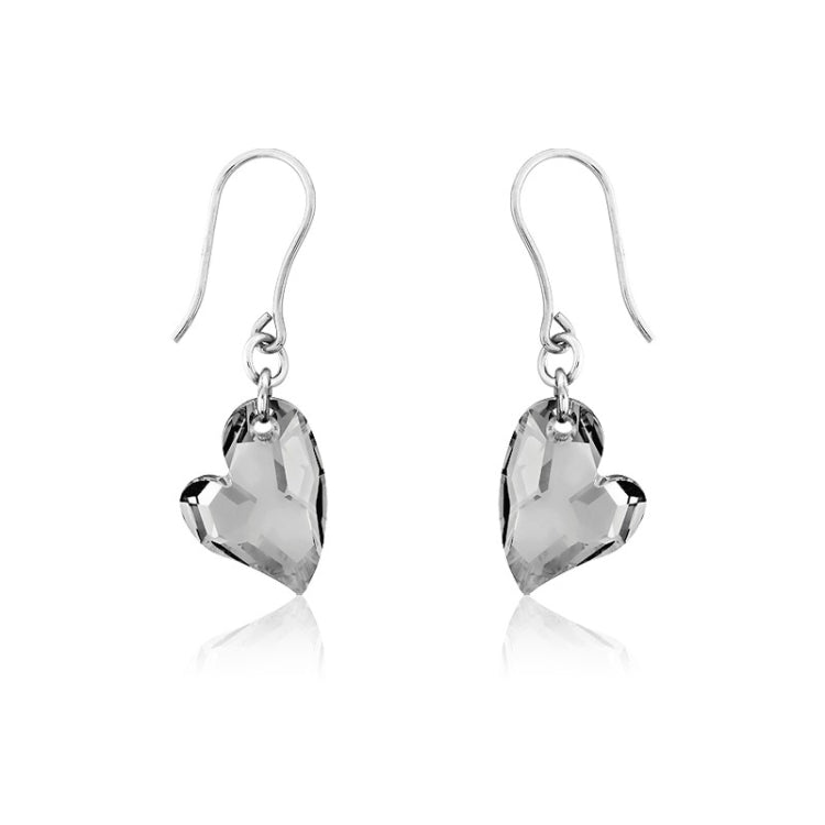 Sterling Silver Black Swarovski Crystal Heart Earrings