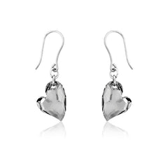 Sterling Silver Black Swarovski Crystal Heart Earrings