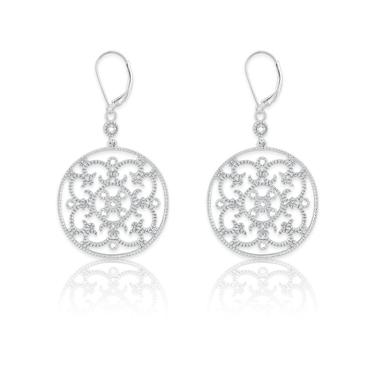 Sterling Silver Round Open Design  Diamond Earrings