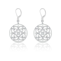 Sterling Silver Round Open Design  Diamond Earrings