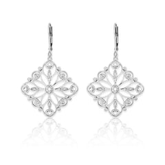 Sterling Silver Square  Diamond Earrings