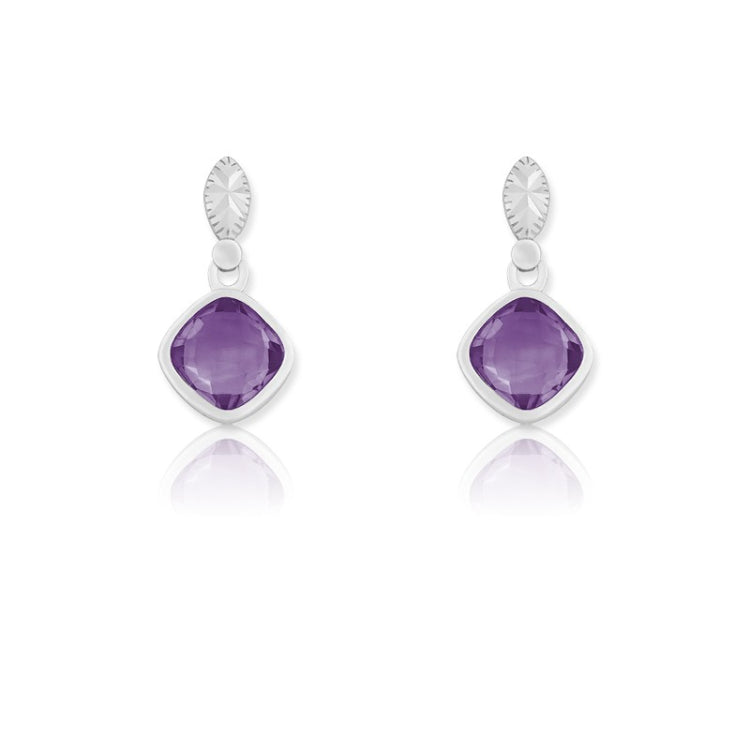 Sterling Silver Square Amethyst Gemstone Earrings