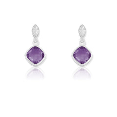 Sterling Silver Square Amethyst Gemstone Earrings