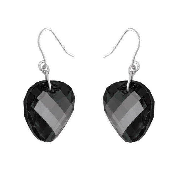 Sterling Silver Black Wavy Circle Swarovski Crystal Earrings