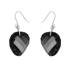 Sterling Silver Black Wavy Circle Swarovski Crystal Earrings