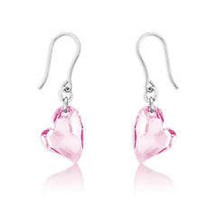 Sterling Silver Uneven Pink Swarovski Crystal Heart Earrings