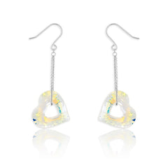 Sterling Silver AB Open Heart Swarovski Crystal Dangling Earrings