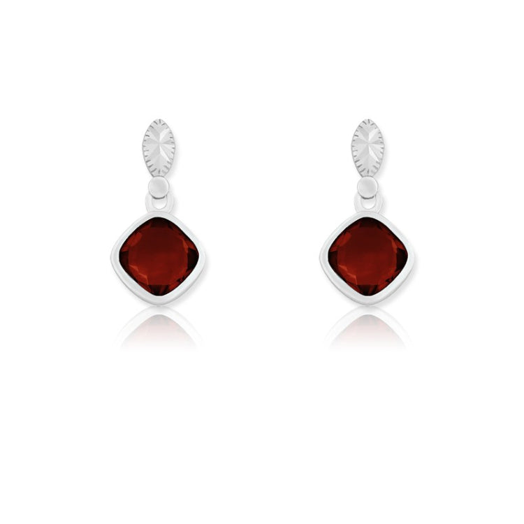 Sterling Silver Square Garnet Gemstone Earrings