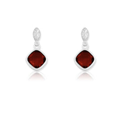 Sterling Silver Square Garnet Gemstone Earrings