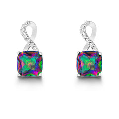 Sterling Silver Half CZ Figure 8 with Square Rainbow CZ Earrings