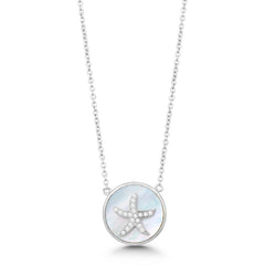 Sterling Silver Round MOP with Center CZ Starfish Necklace
