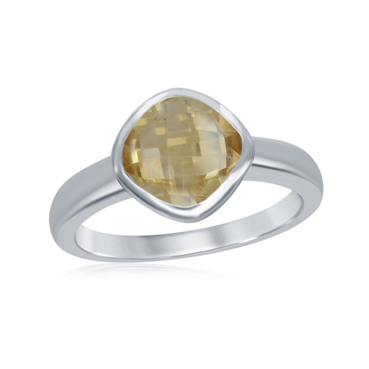 Sterling Silver Square Citrine Gemstone Ring