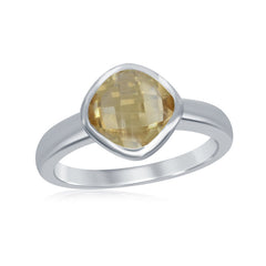 Sterling Silver Square Citrine Gemstone Ring