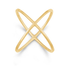 Sterling Silver Criss Cross X Style Ring - Gold Plated