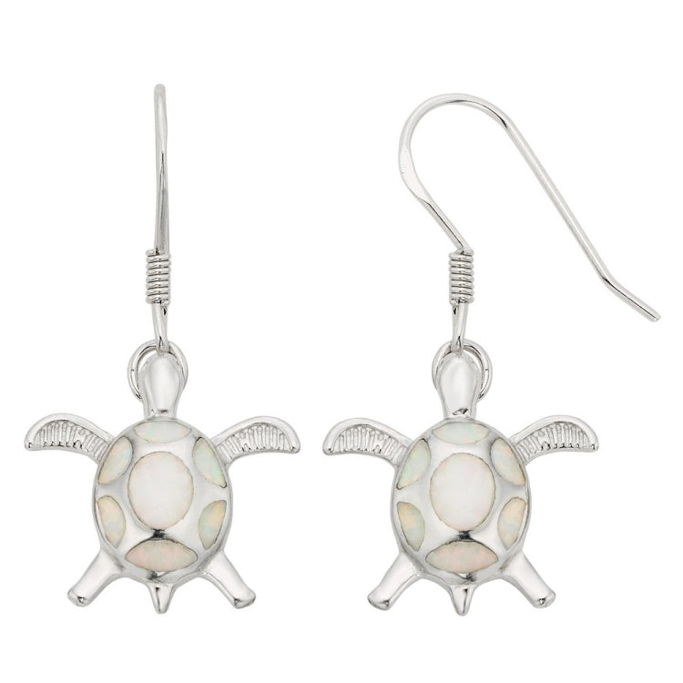 Sterling Silver and White Inlay Opal Turtle Earrings