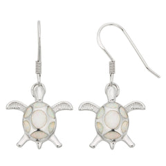 Sterling Silver and White Inlay Opal Turtle Earrings