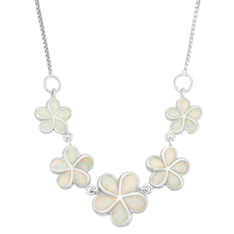 Sterling Silver  White Inlay Opal Flower Necklace