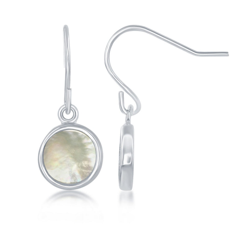 Sterling Silver Bezel Set MOP Round Earrings