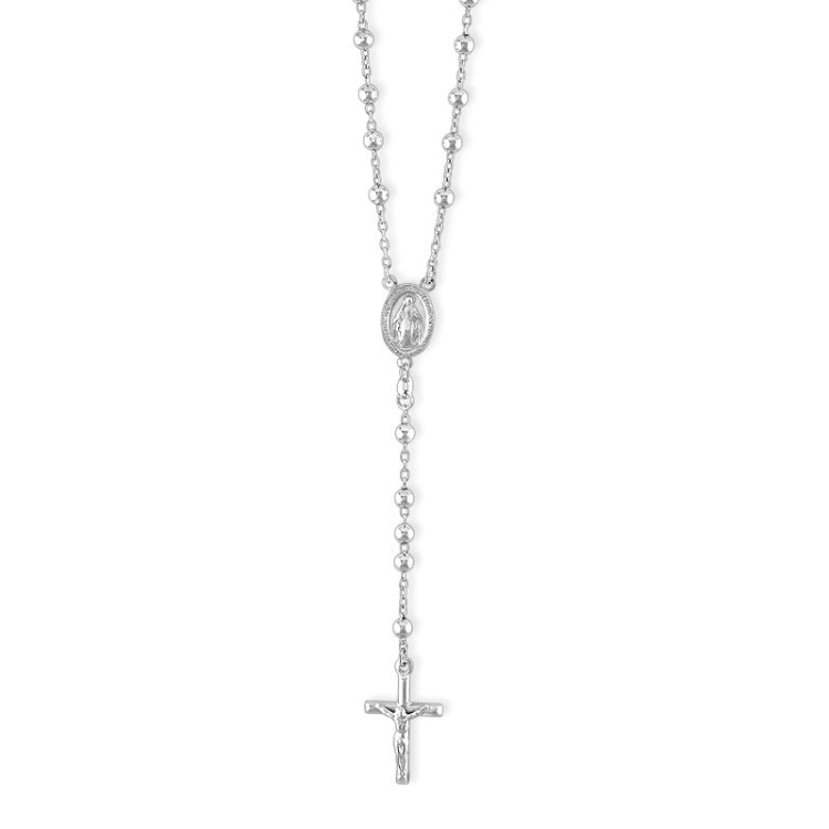 Sterling Silver  Rosary Beads w/ Hanging Beads and Cross Necklace
