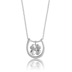 (SPECIAL ORD) Sterling Silver Floating Horseshoe and 4-Leaf Clover Charm Necklace