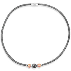 Sterling Silver  Black Mesh with D-C Beads Magnetic Lock Necklace