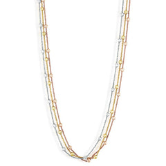 Sterling Silver  Triple Row Tri-Color Chain w/Beads Necklace