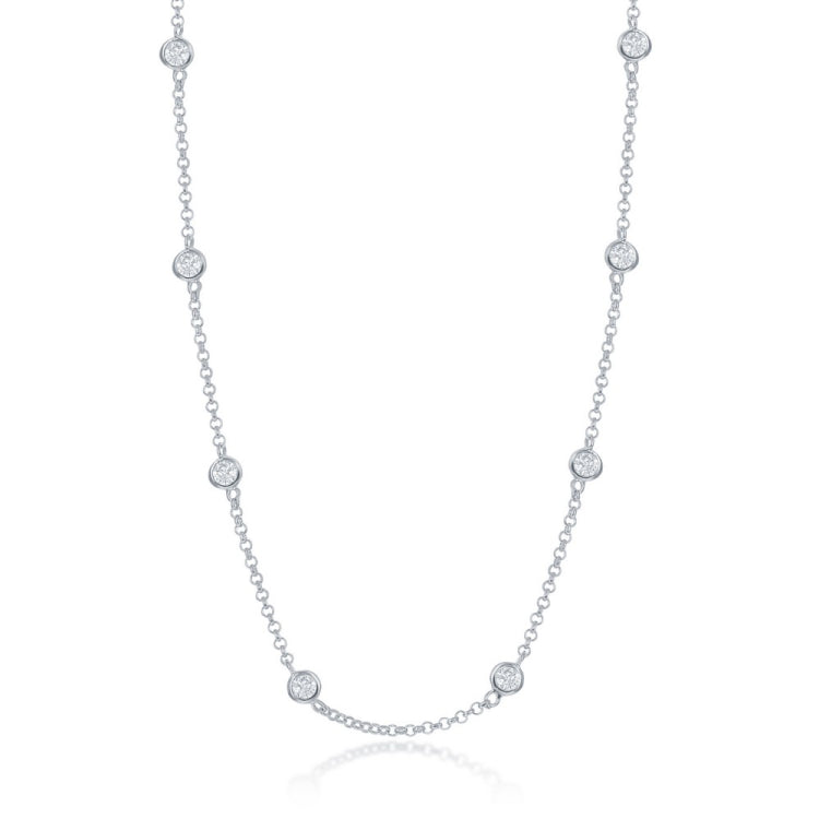 Sterling Silver Linked Necklace W/ Round CZ's